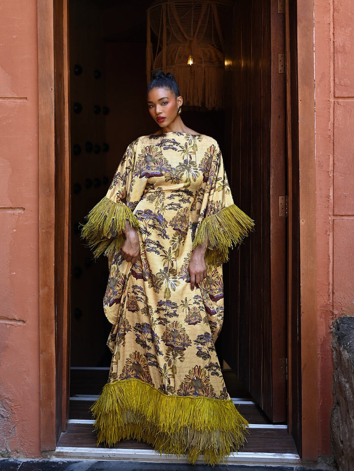 ABENI KAFTAN WITH INVISIBLE BELT - MUSTARD