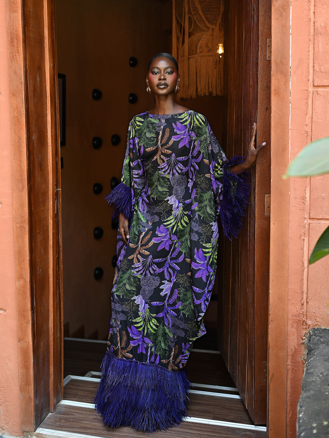 ABENI KAFTAN WITH INVISIBLE BELT -  PURPLE