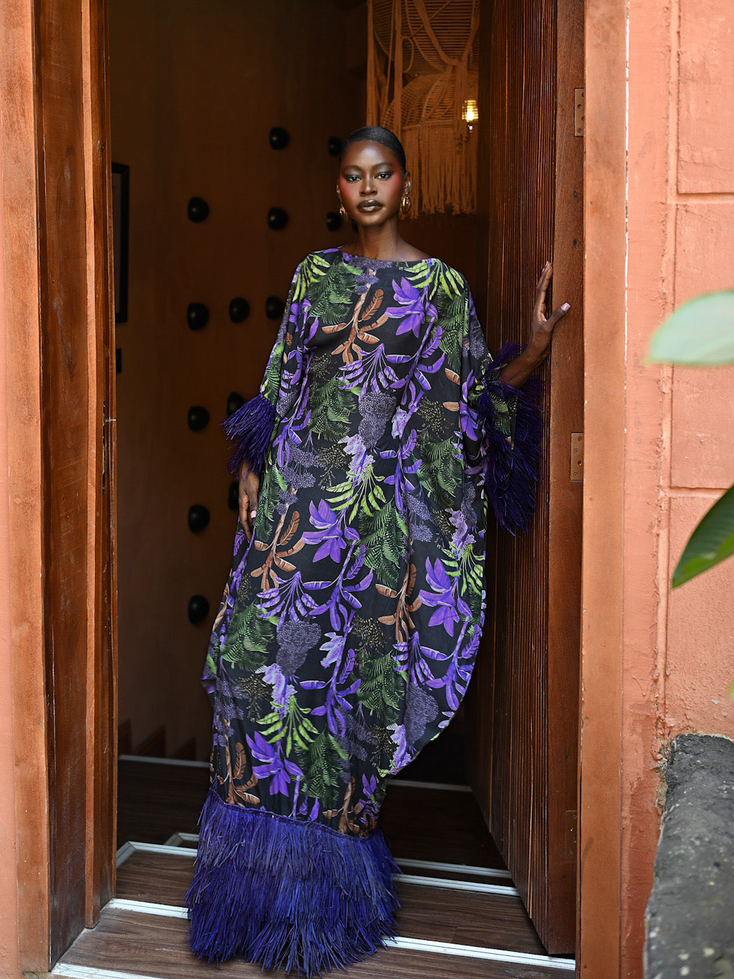 ABENI KAFTAN WITH INVISIBLE BELT -  PURPLE