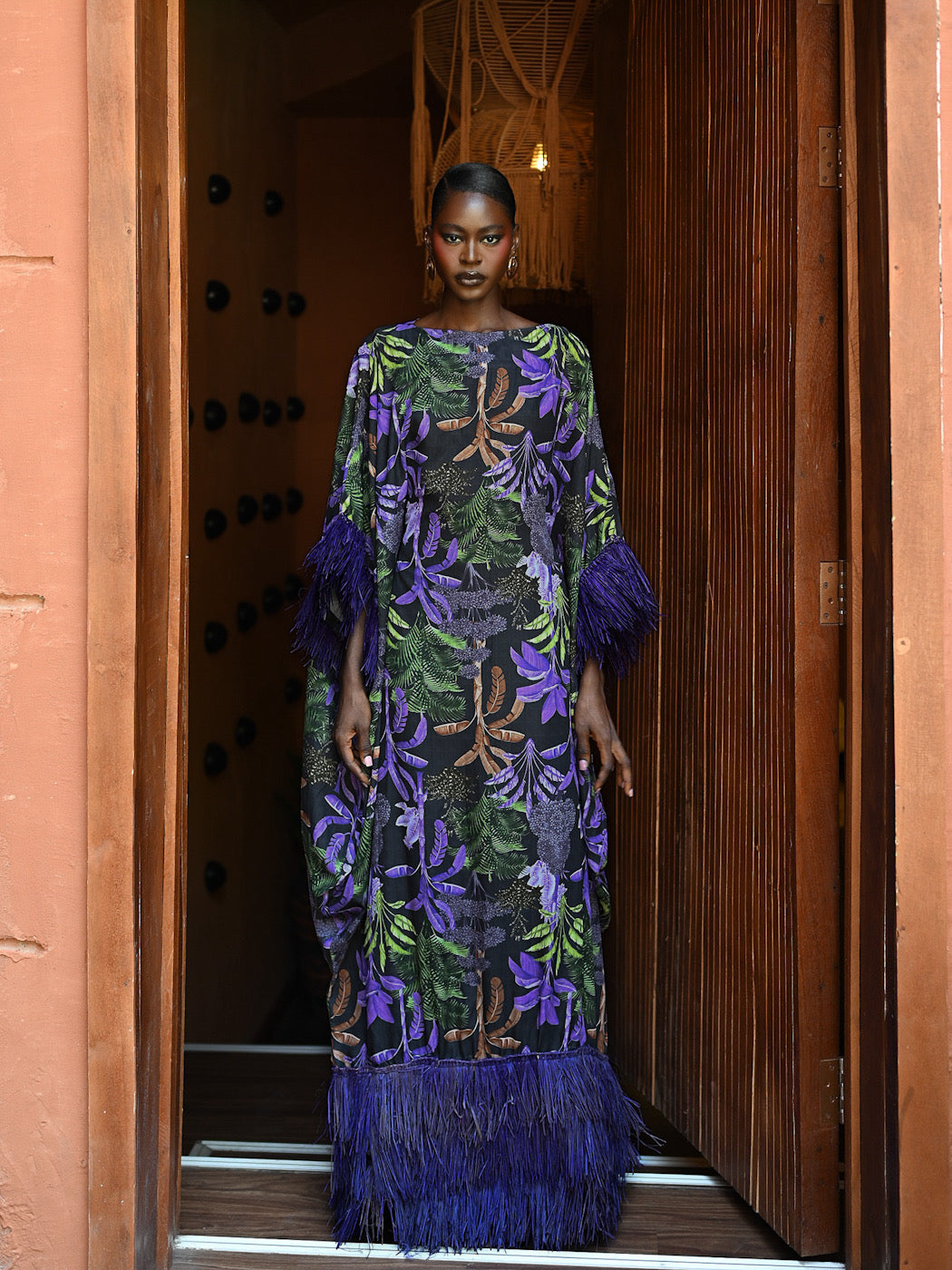 ABENI KAFTAN WITH INVISIBLE BELT -  PURPLE