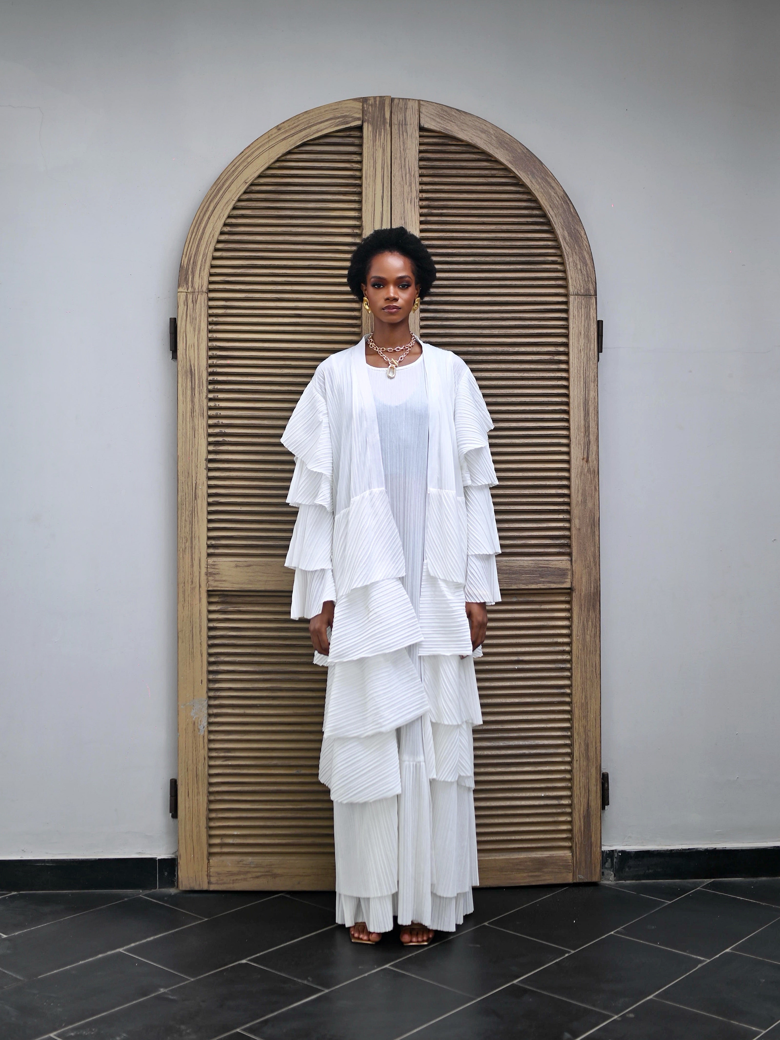 ALLY RUFFLE TWO-PIECE DRESS - WHITE