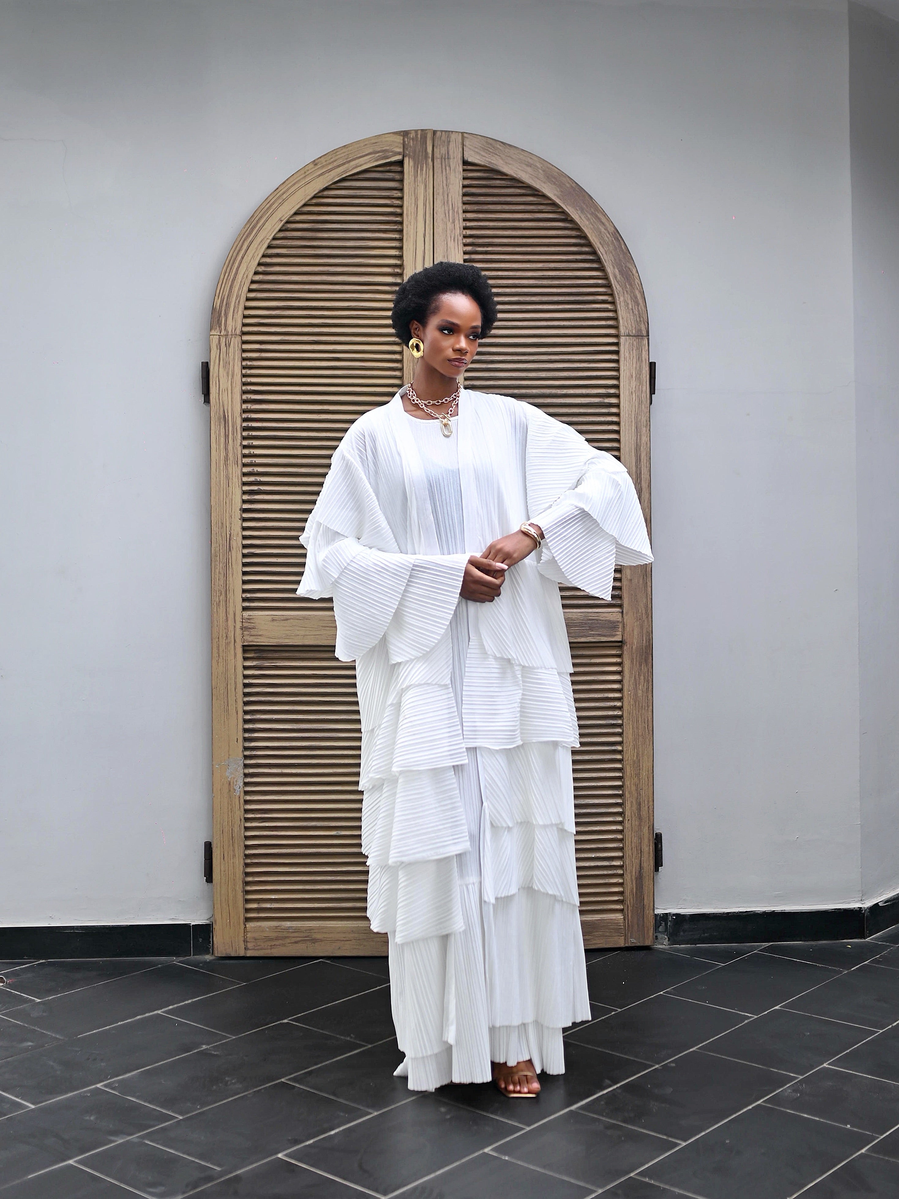 ALLY RUFFLE TWO-PIECE DRESS - WHITE