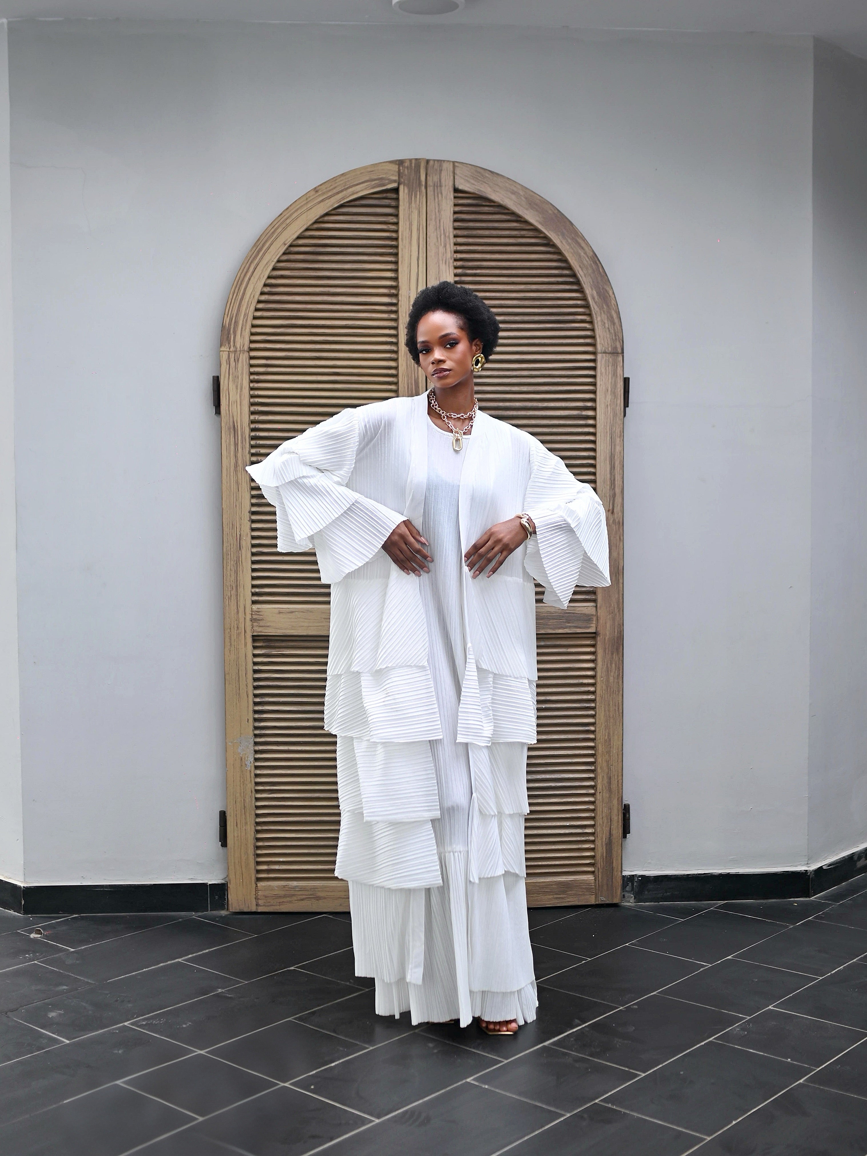 ALLY RUFFLE TWO-PIECE DRESS - WHITE