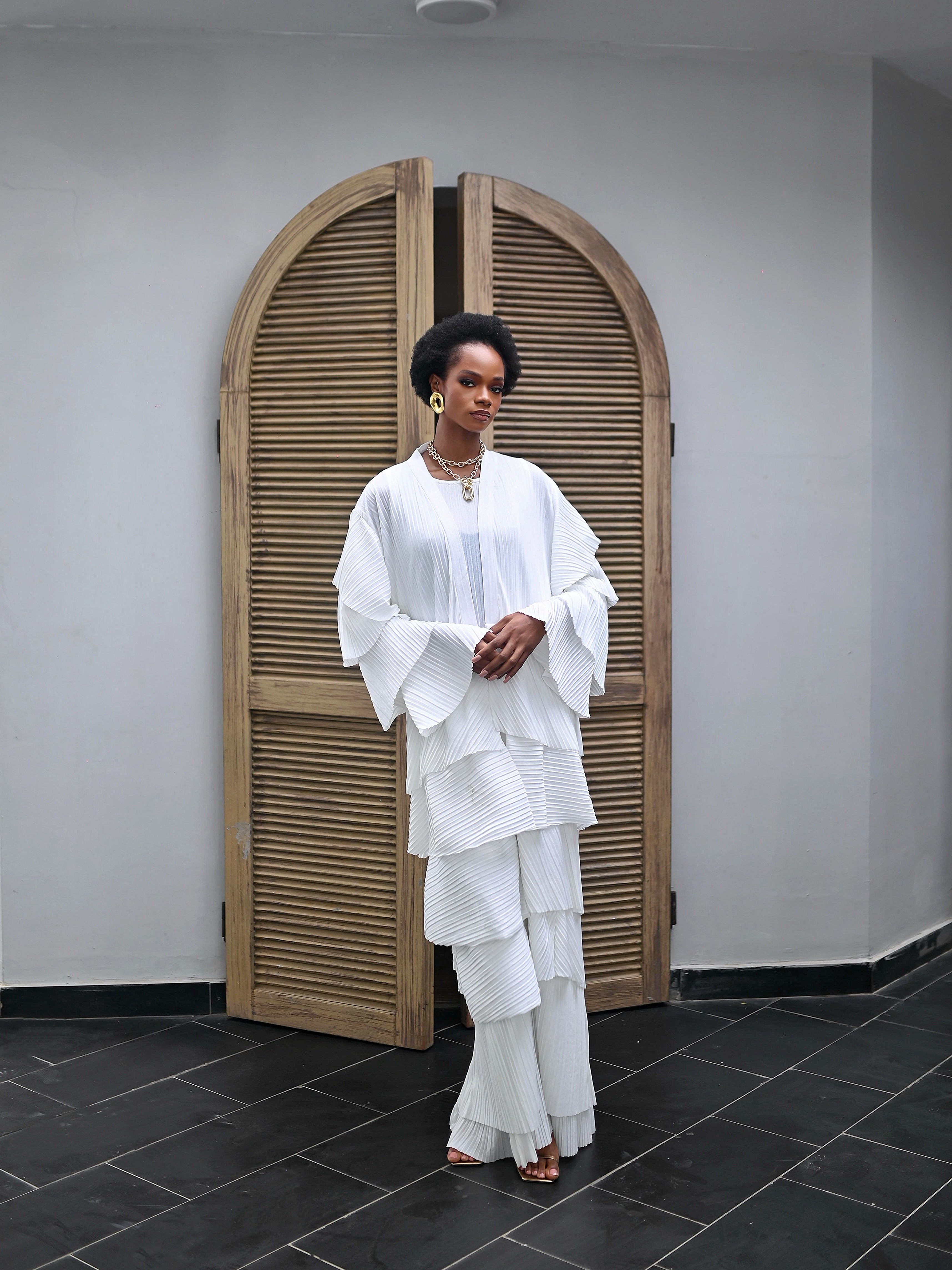 ALLY RUFFLE TWO-PIECE DRESS - WHITE