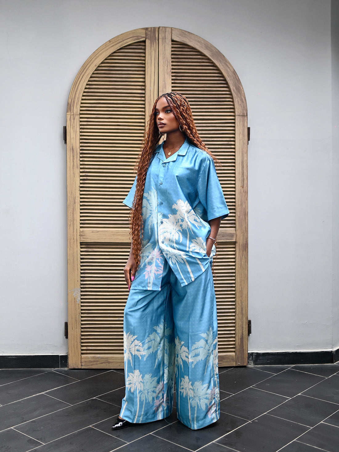 THE AZURE PALM PRINT SET + HEADBAND