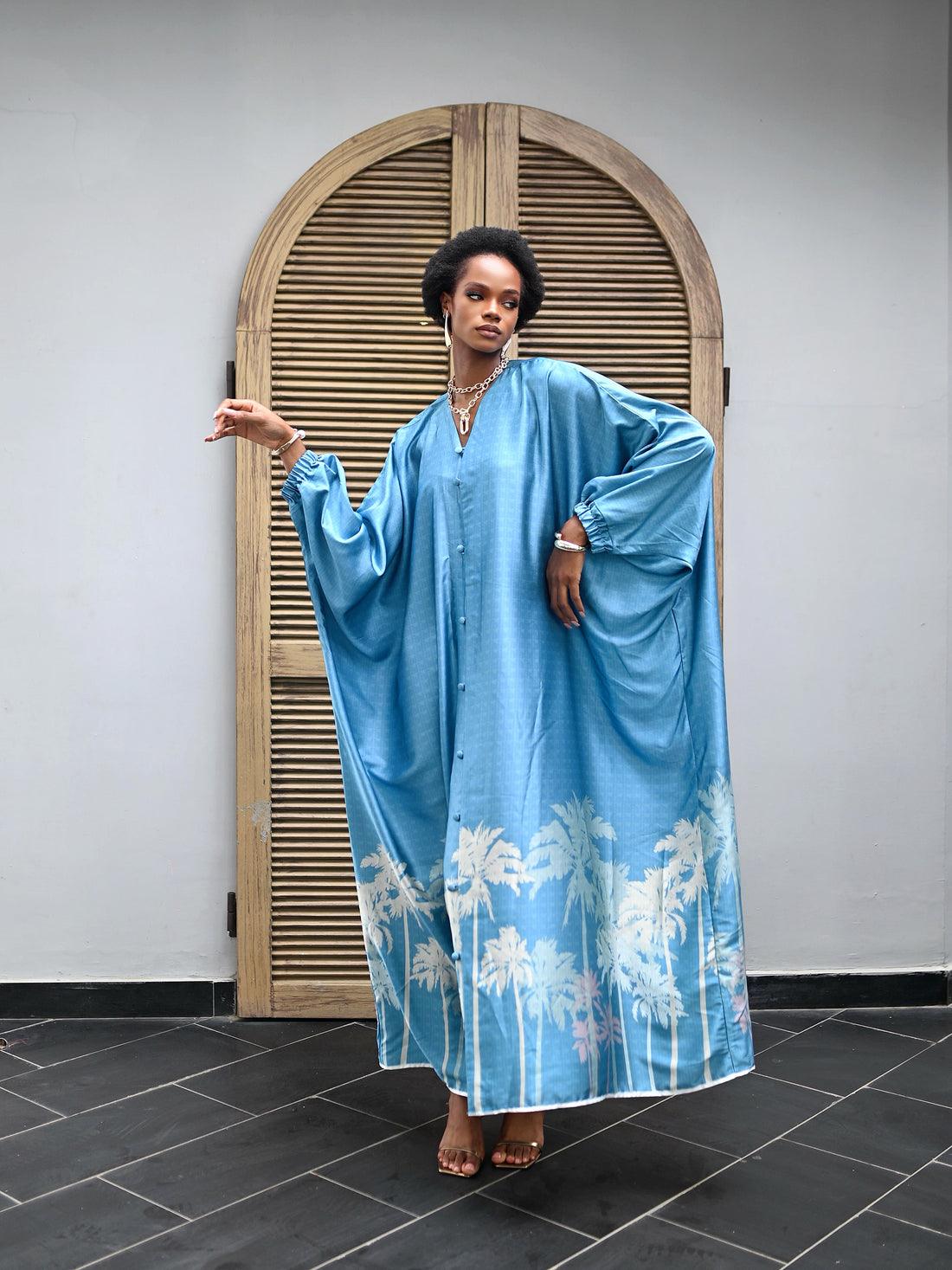 THE AZURE PALM PRINT BUBU DRESS + HEADBAND