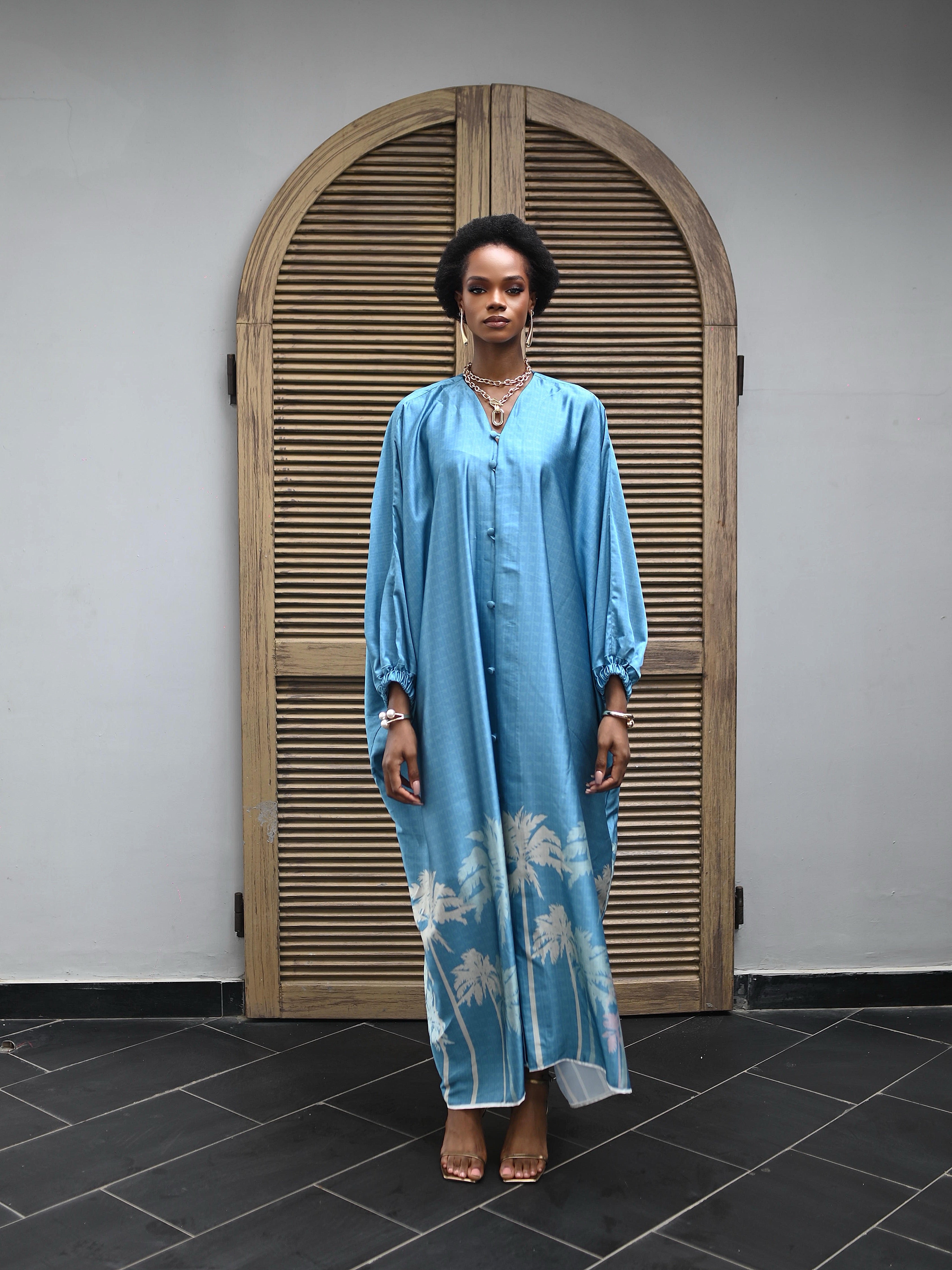 AZURE PALM PRINT CAFTAN