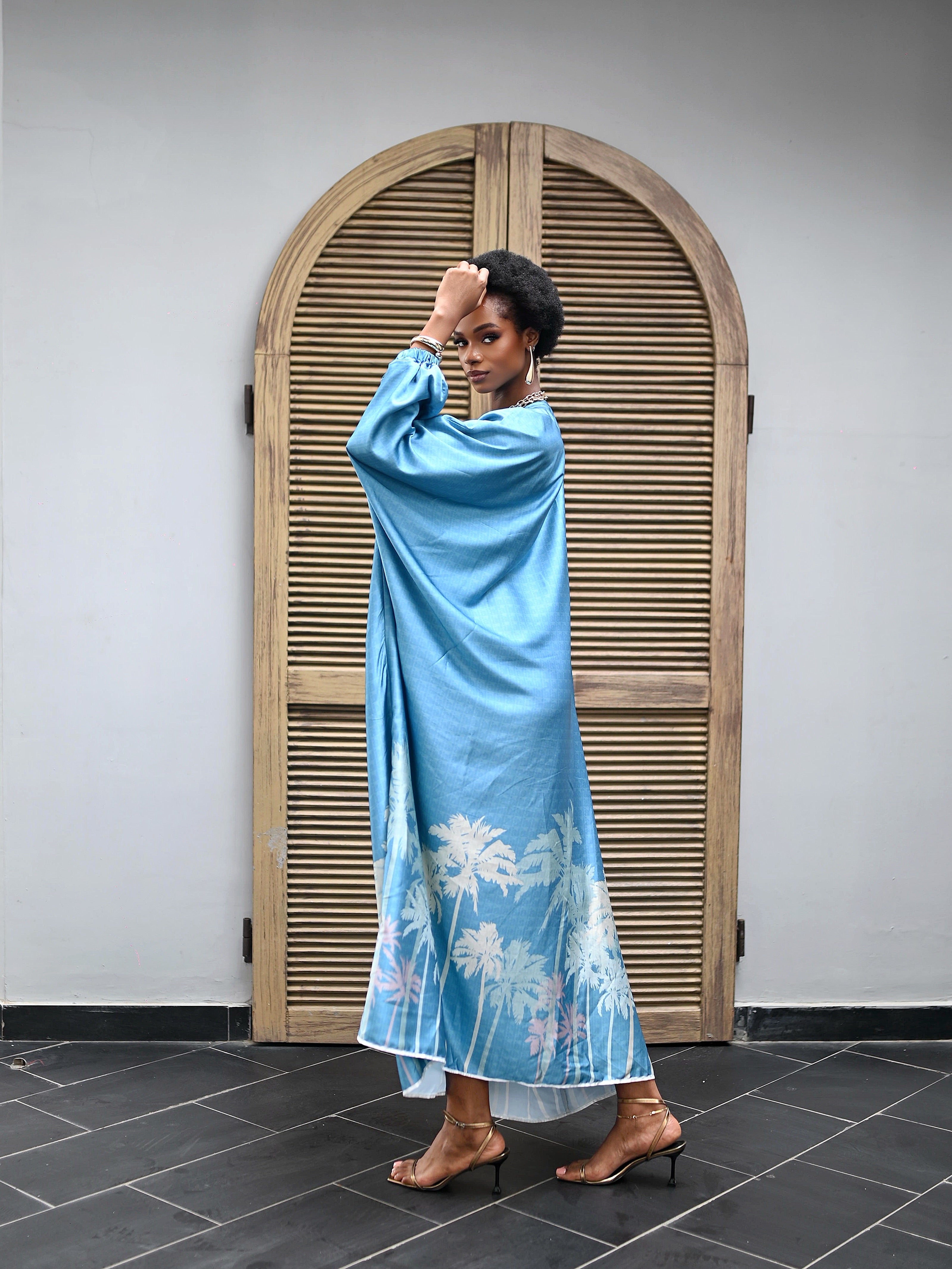 AZURE PALM PRINT CAFTAN