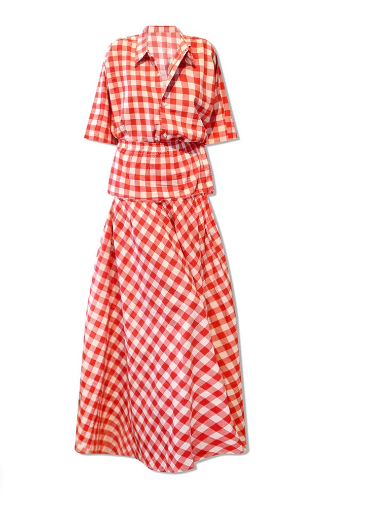 RED POPLIN SKIRT SET