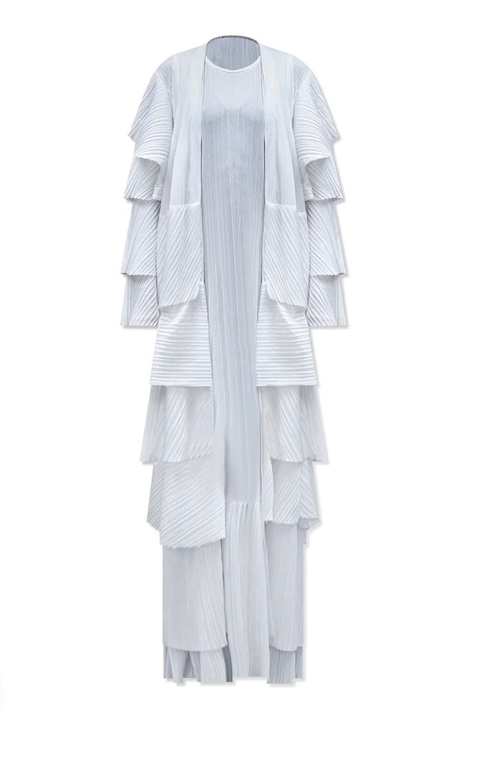 ALLY RUFFLE TWO-PIECE DRESS - WHITE