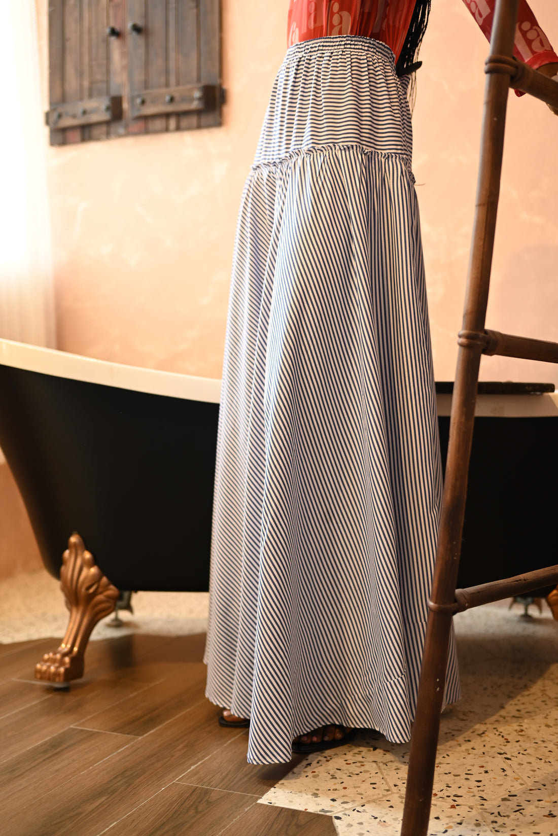 FA POPLIN RUCHED SKIRT - BLUE