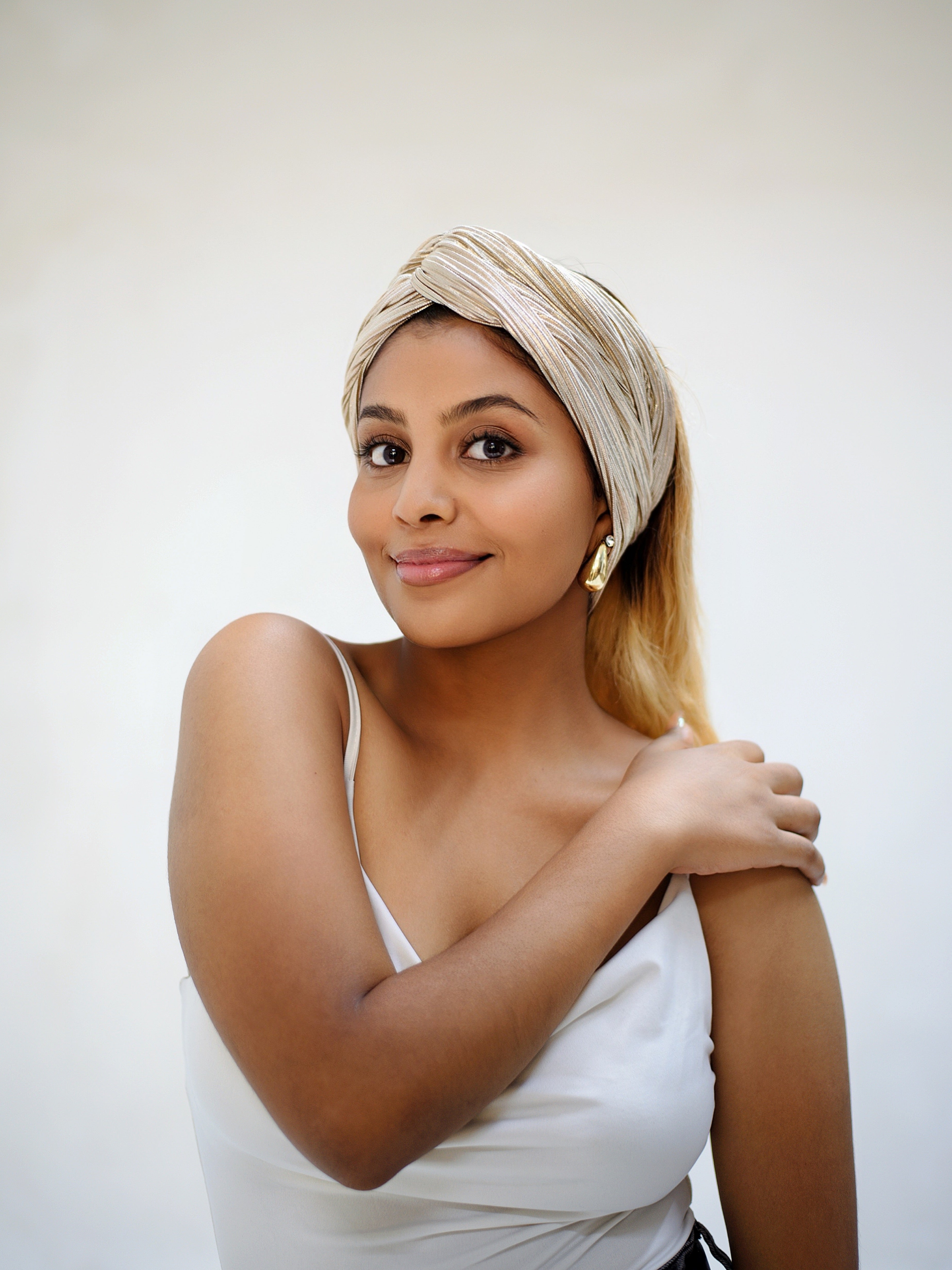 LIGHT GOLD 2-IN-1 TURBAN HEADBAND