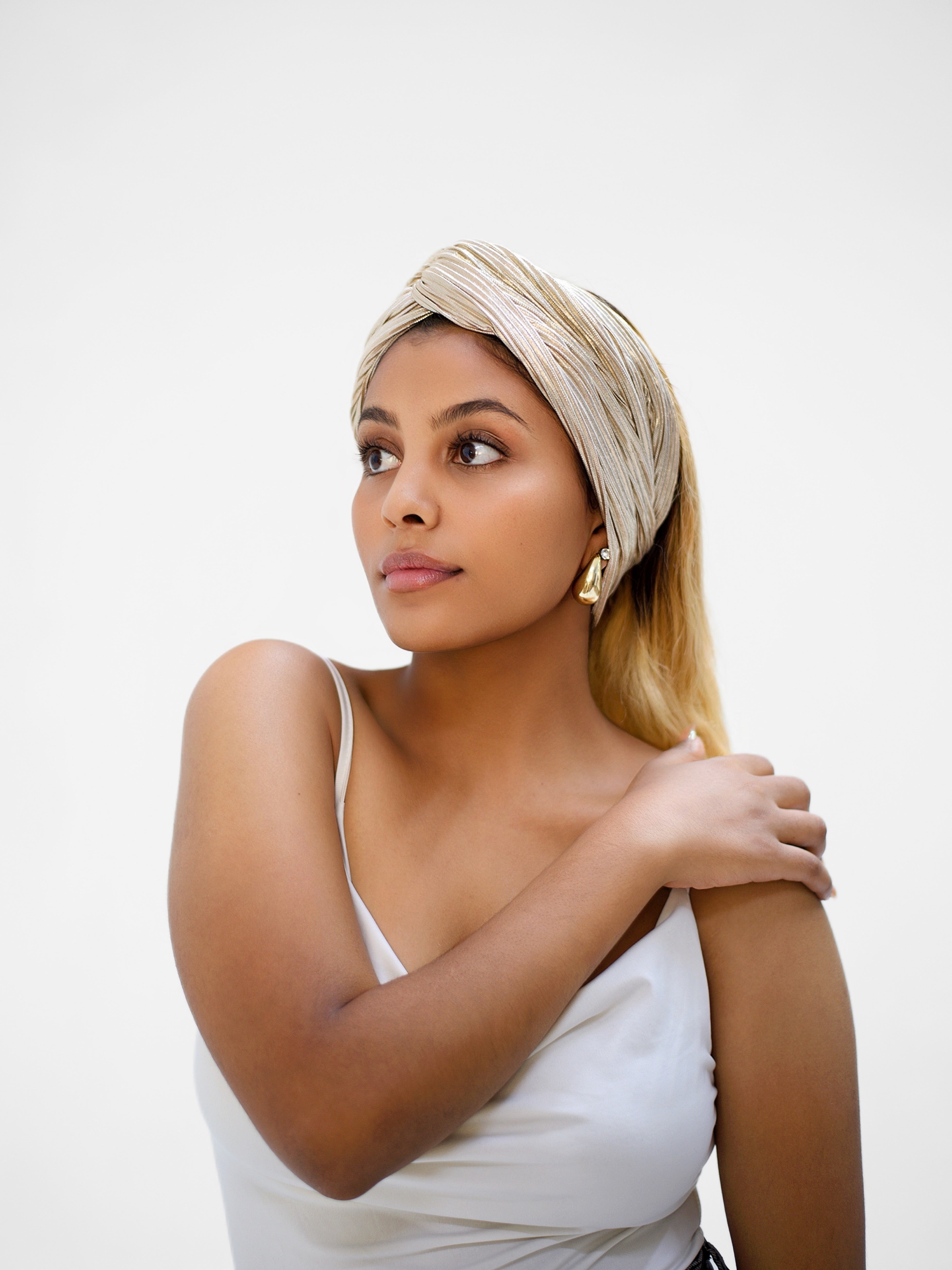 LIGHT GOLD 2-IN-1 TURBAN HEADBAND