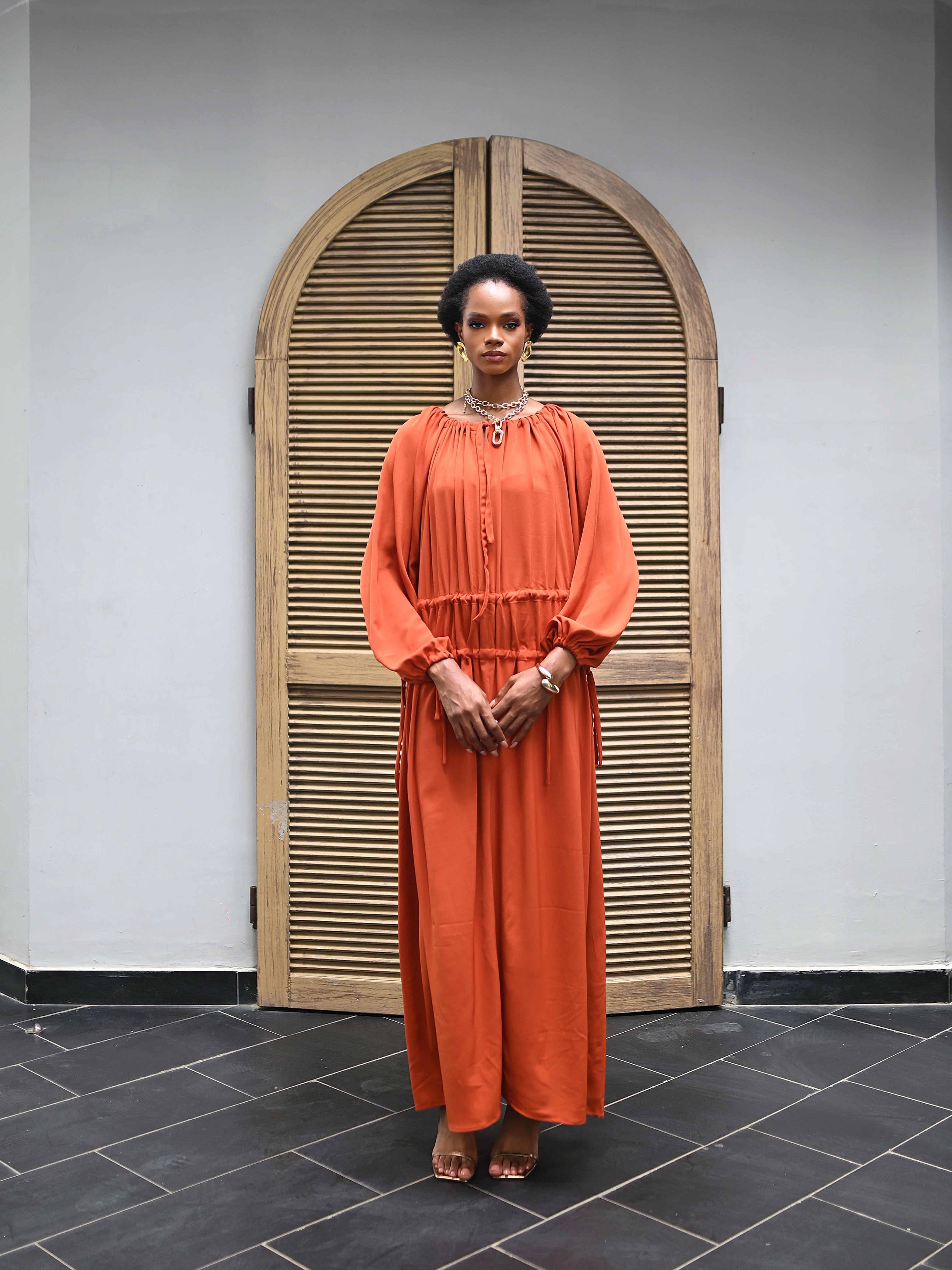 NAYA TERRACOTTA TIERED MAXI DRESS