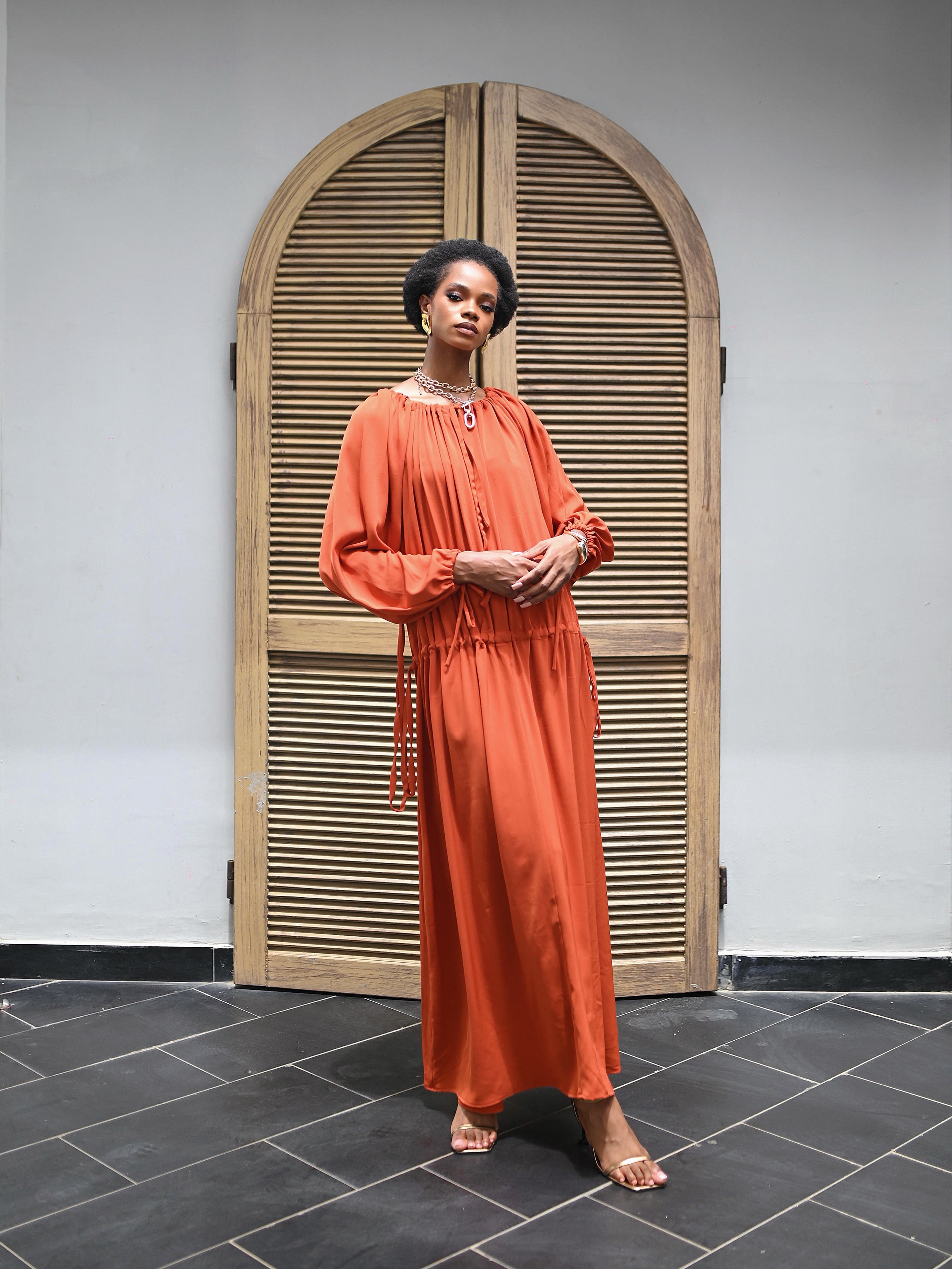 NAYA TERRACOTTA TIERED MAXI DRESS