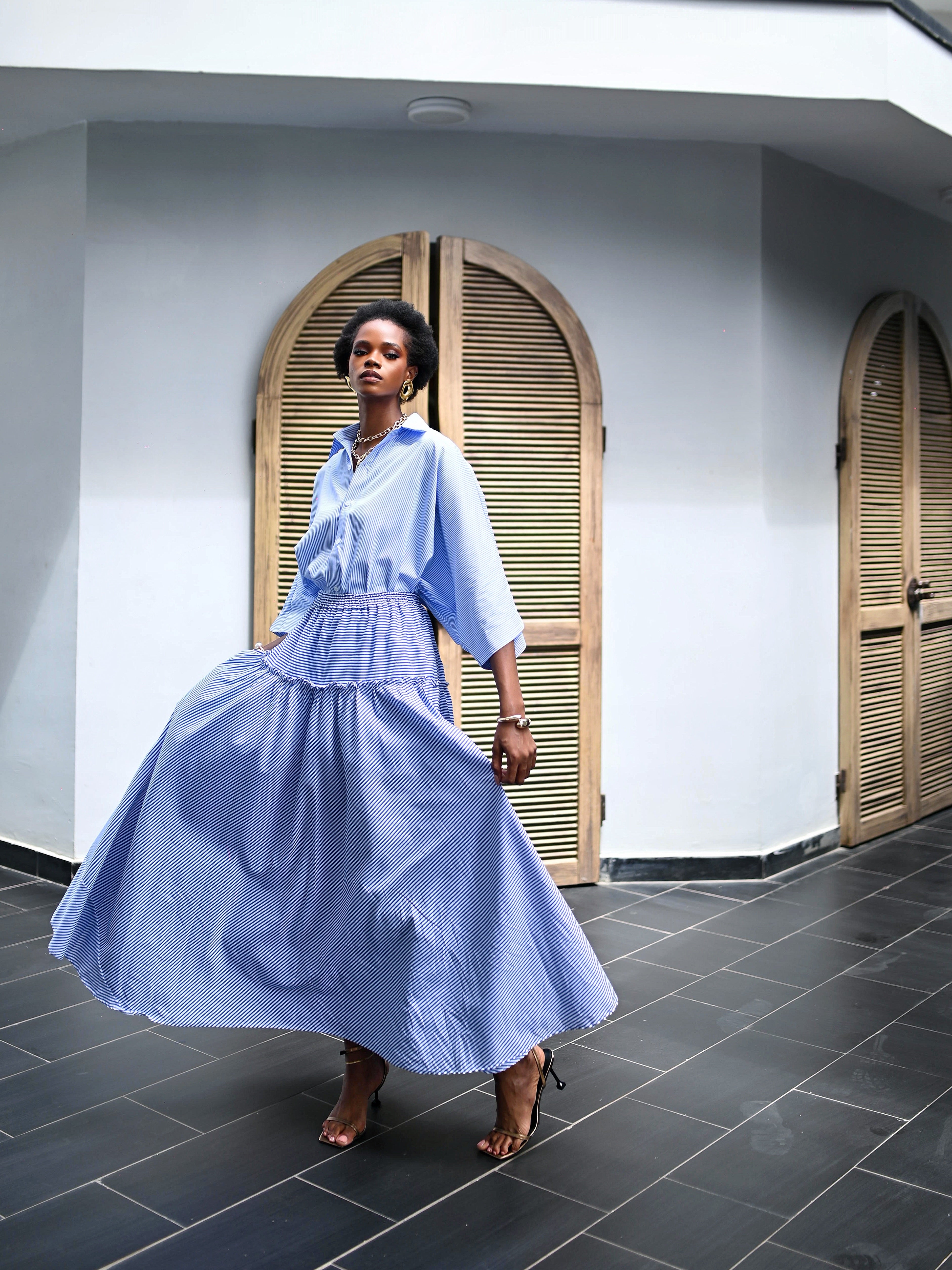 BLUE POPLIN SKIRT SET