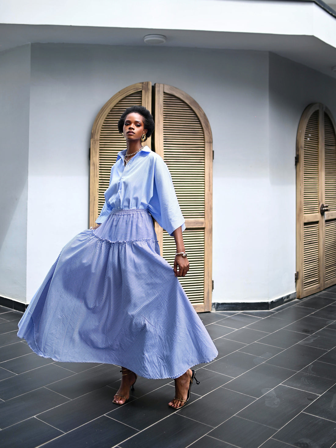 STRIPED COTTON POPLIN TWO PIECE SET