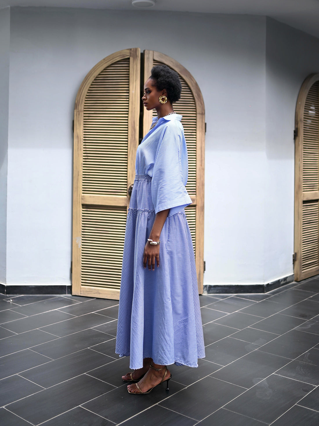 STRIPED COTTON POPLIN TWO PIECE SET