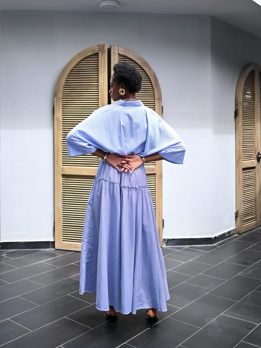 STRIPED COTTON POPLIN TWO PIECE SET
