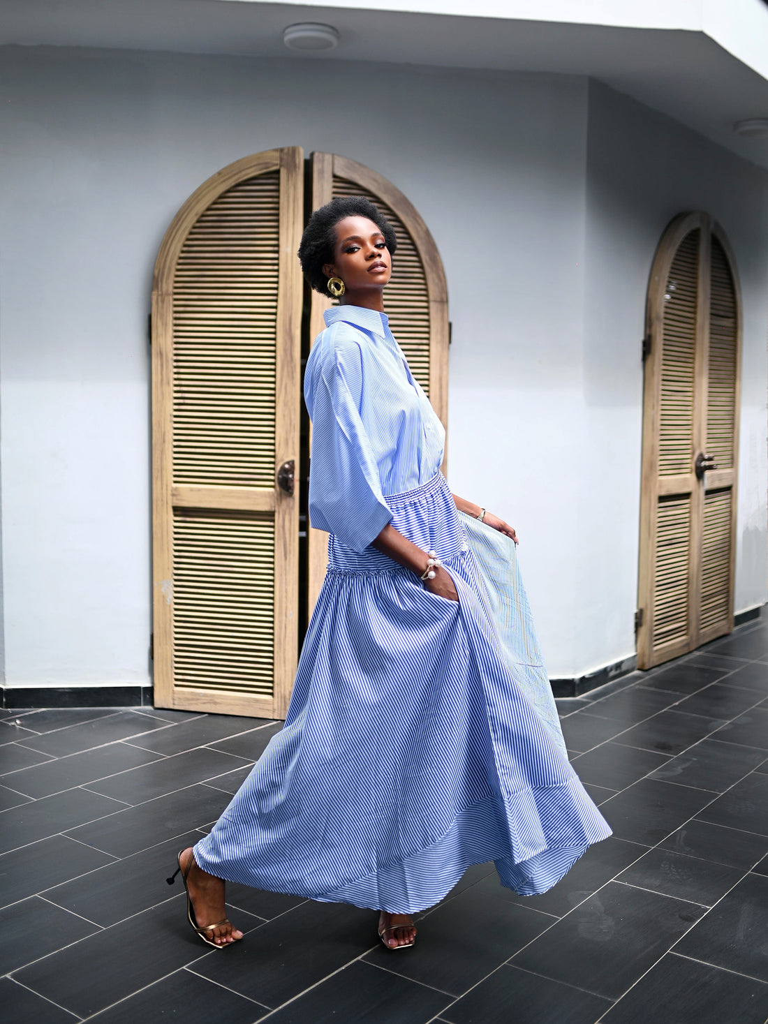 STRIPED COTTON POPLIN TWO PIECE SET