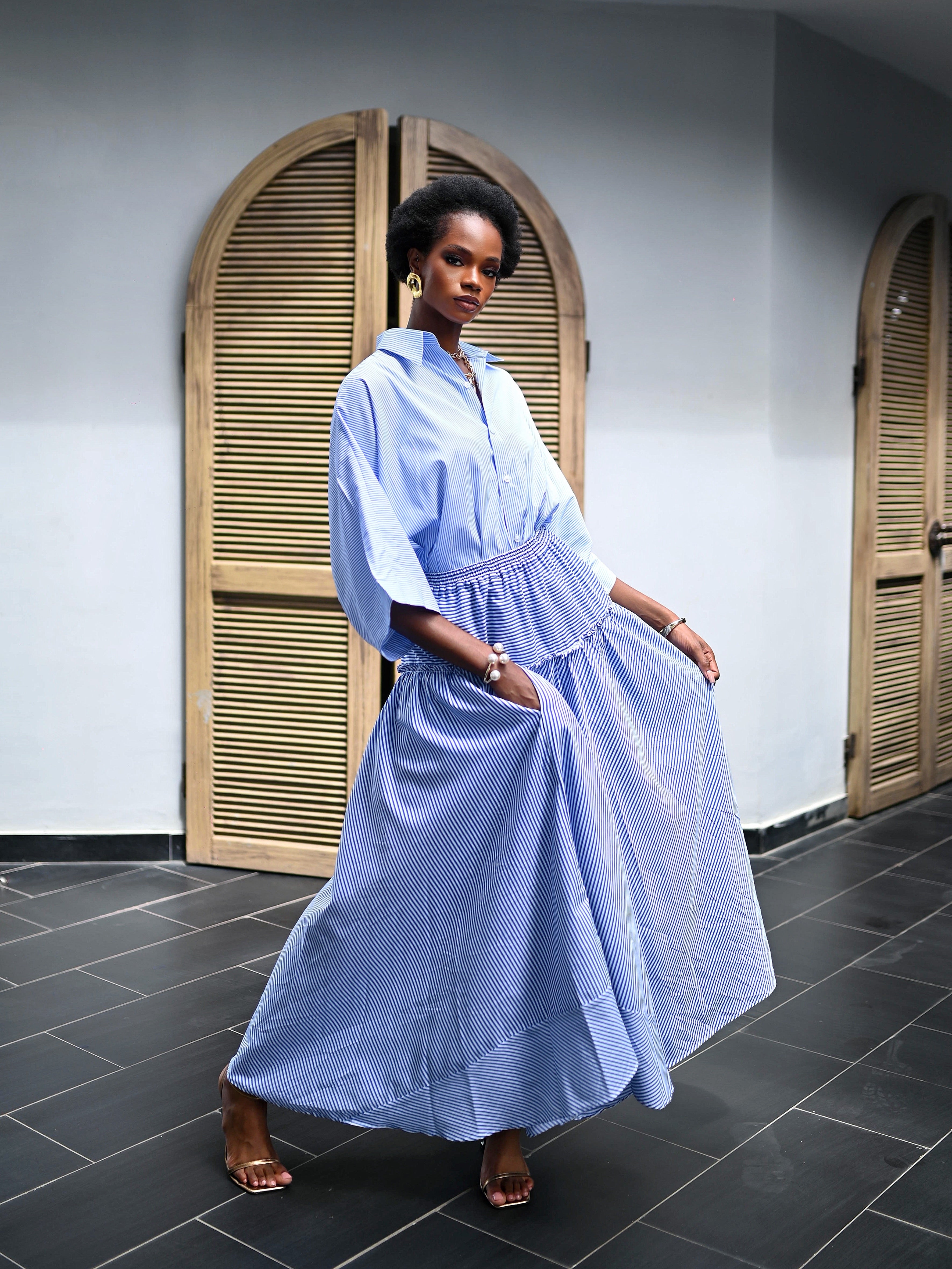 BLUE POPLIN SKIRT SET