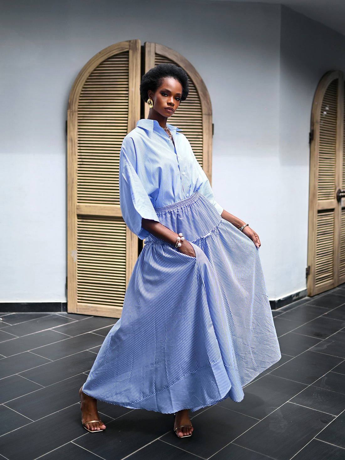 STRIPED COTTON POPLIN TWO PIECE SET