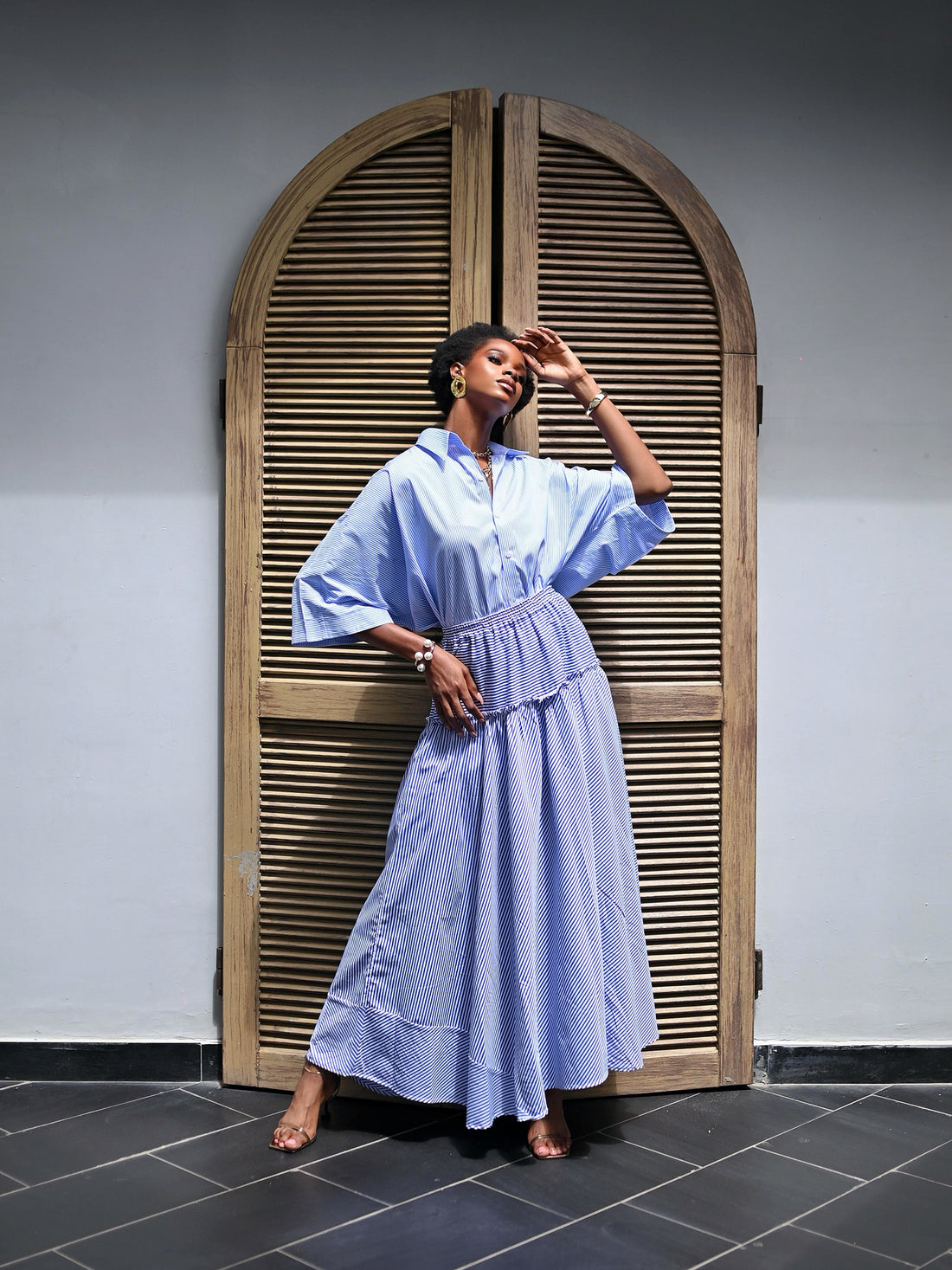 STRIPED COTTON POPLIN TWO PIECE SET