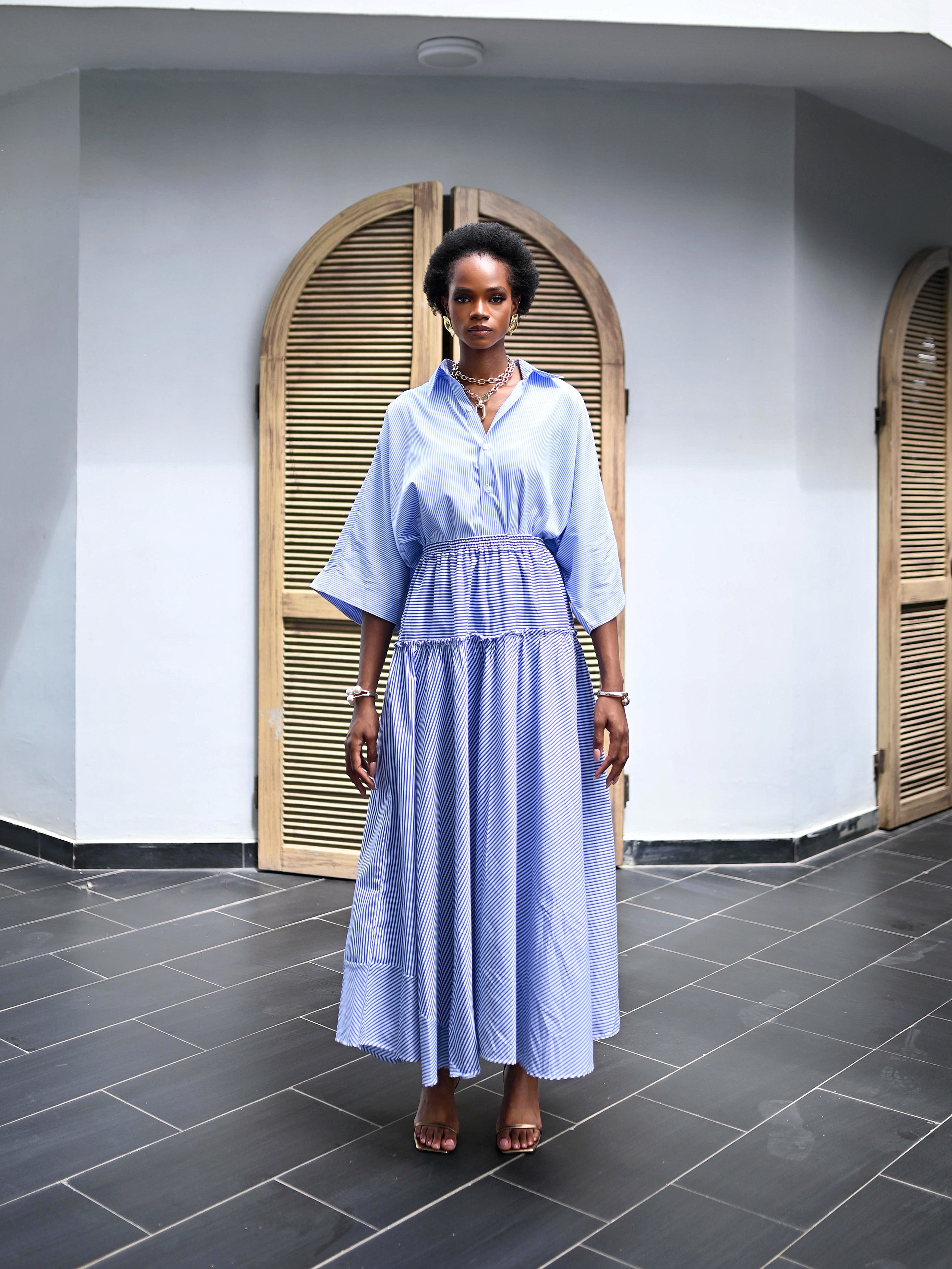 BLUE POPLIN SKIRT SET